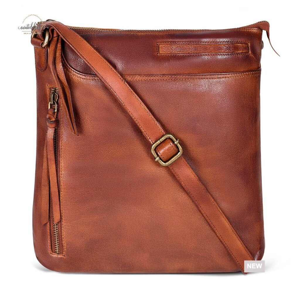 Genuine Leather Crossbody Bag with Adjustable Strap, 5 Compartments